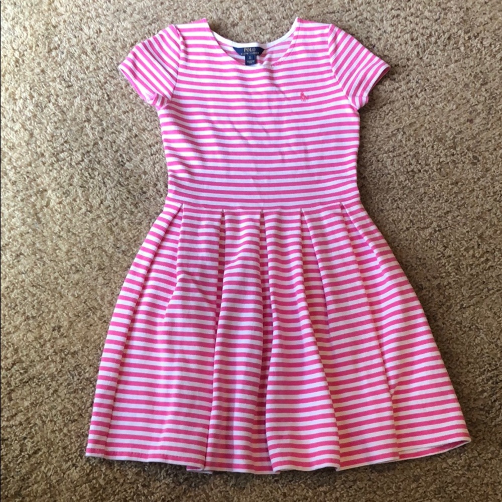 Ralph Lauren Pink & White Striped Pleated Dress